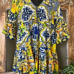 Antica Santoria Vibrant Lemon Dress Cover Up with‎ Bell Sleeves